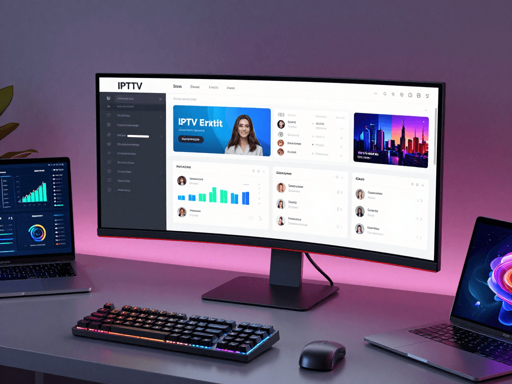 IPTV subscription management dashboard showcasing advanced analytics features and user-friendly interface in a tech-savvy environment.