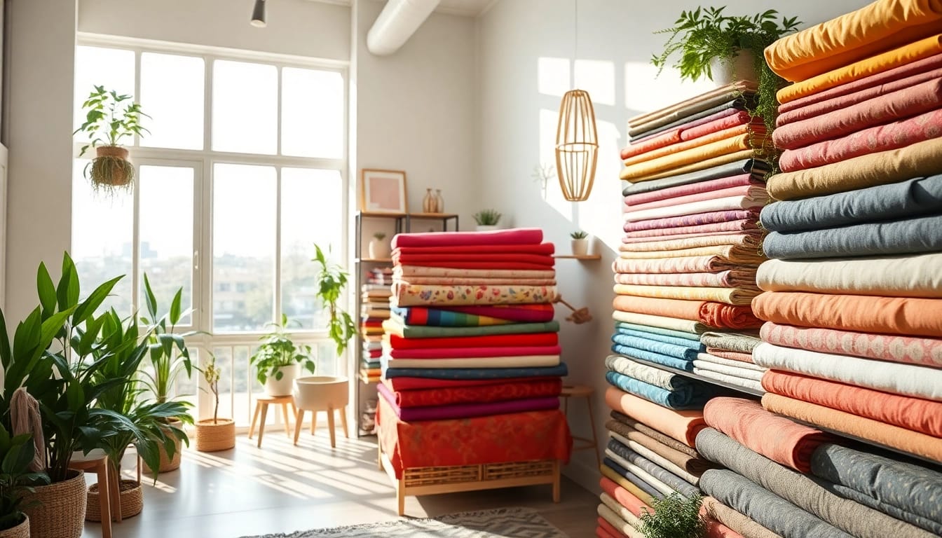 Bekijk stof kopen per meter met prachtig georganiseerde stoffen in een moderne woonkamer.