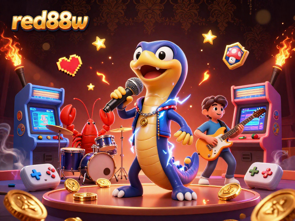 Experience the electrifying performance of the red88w casino's underwater DJ band, featuring vibrant game elements.