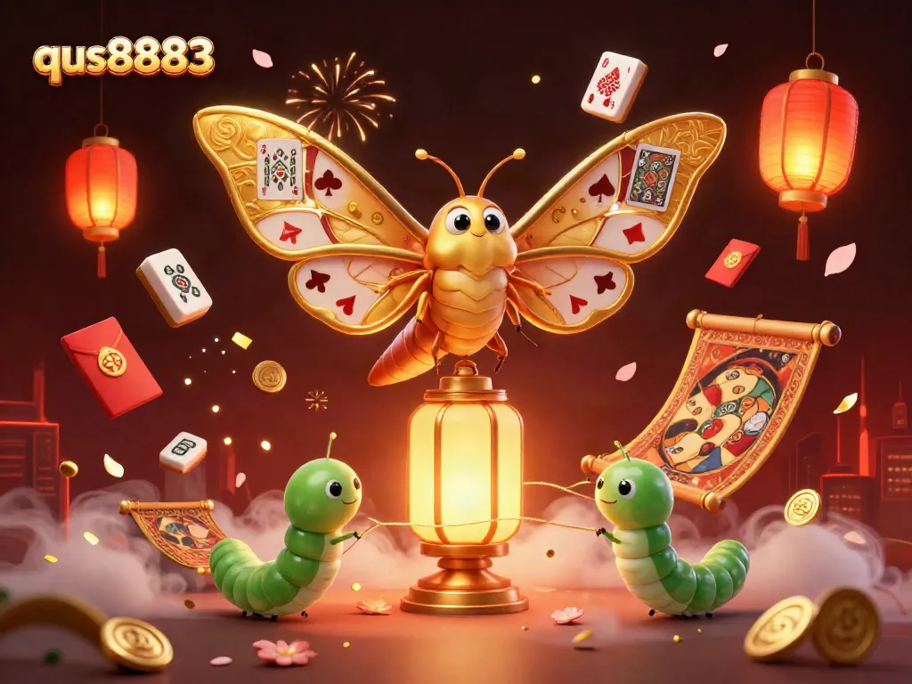 Engage with the vibrant world of qs8883 featuring a golden-winged moth amid casino elements
