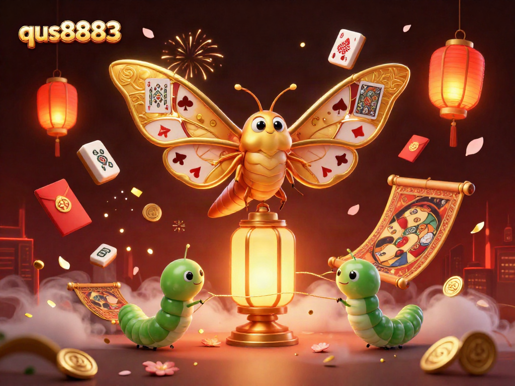 Engage with the vibrant world of qs8883 featuring a golden-winged moth amid casino elements