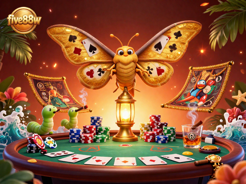 Experience thrilling gambling action with five88w, featuring vibrant casino scenes and rich poker elements.