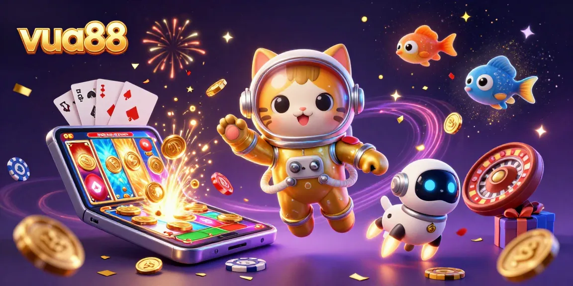 Enhance your gameplay at vua88 with vibrant casino elements and a fun cosmic theme.