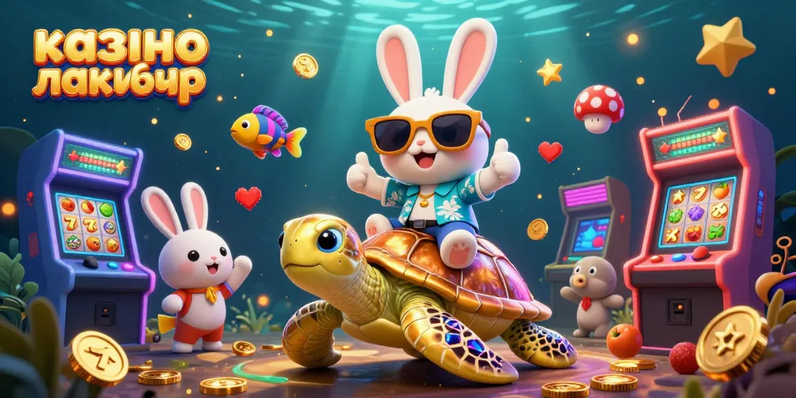 Experience excitement at казино лакибир with a lucky rabbit and golden turtle in a vibrant scene.