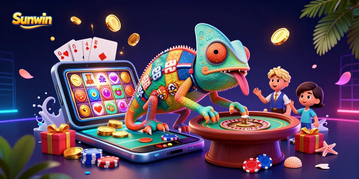 Join the vibrant Sunwin chameleon casino owner as he captures thriving gameplay across a dynamic digital casino.