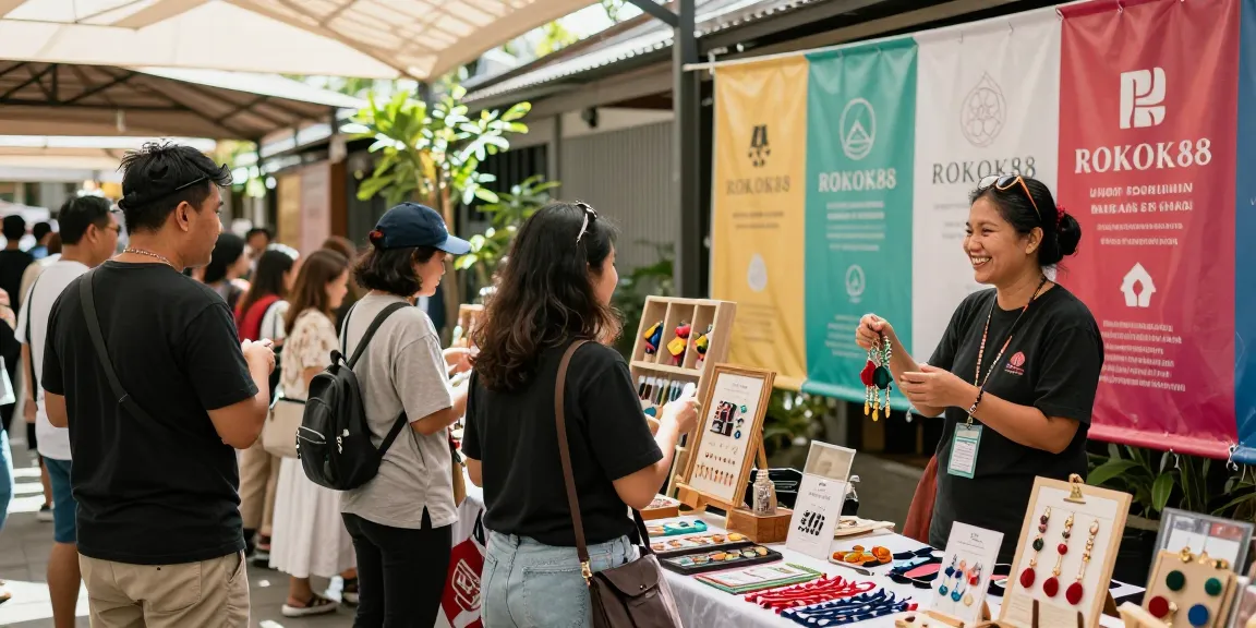 Engaging local shopping experience showcasing ROKOK88 products and community support.