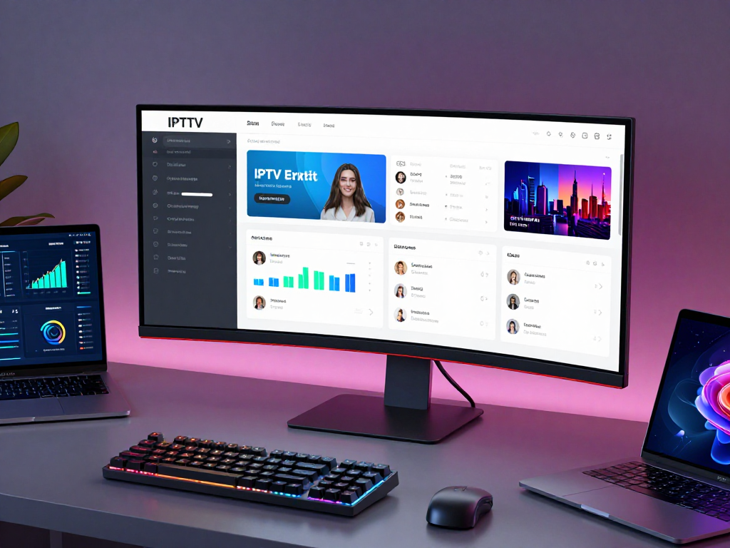 IPTV subscription management dashboard showcasing advanced analytics features and user-friendly interface in a tech-savvy environment.
