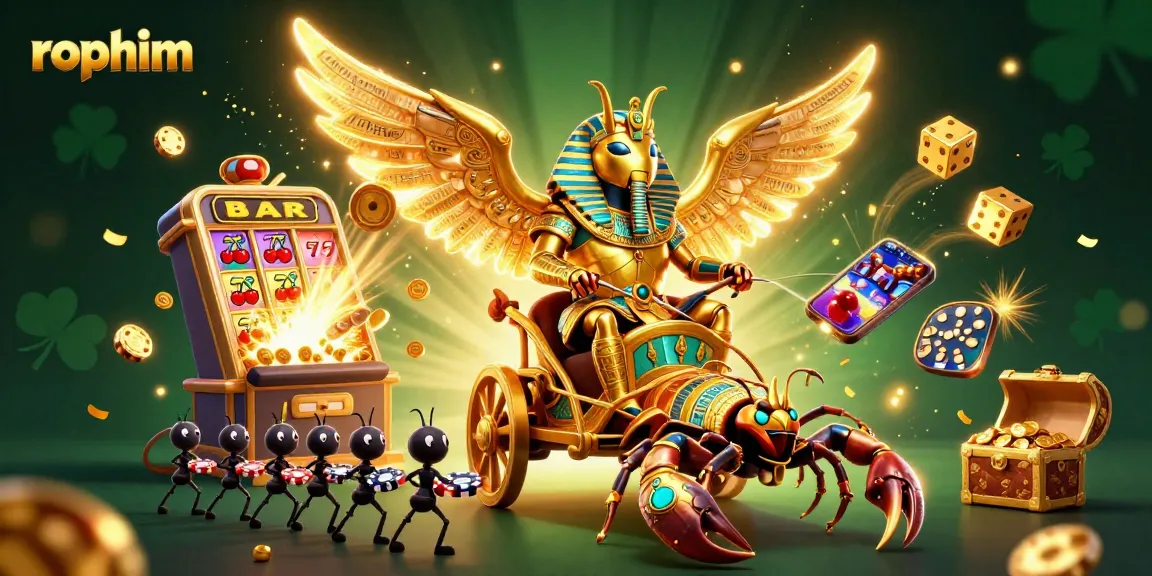 Spin the reels with rophim's vibrant casino adventure featuring a golden scarab and dynamic games!