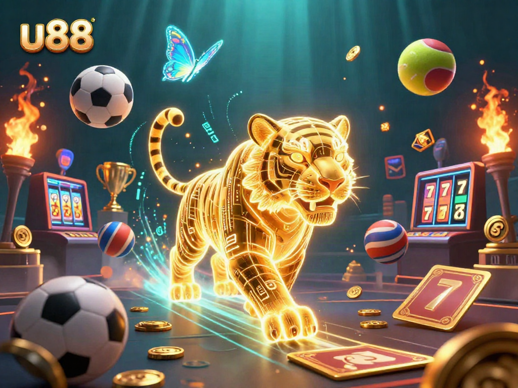 Experience thrilling gameplay at u88 with vibrant casino elements in a captivating illustration.