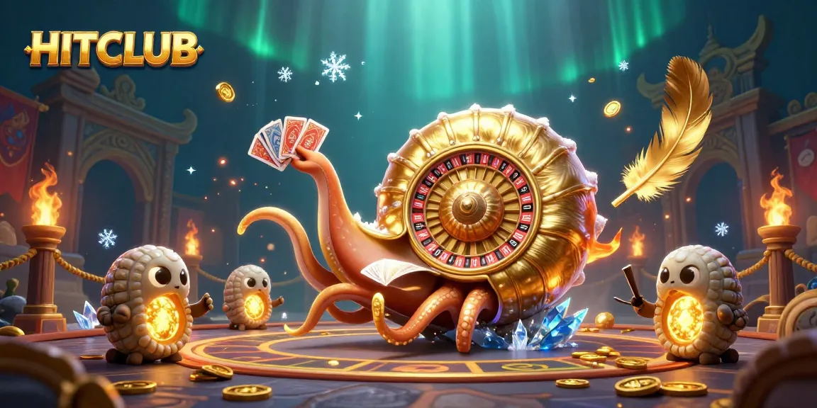 HITCLUB showcases an ancient gaming scene with a giant nautilus and glowing companions, perfect for casino thrills.