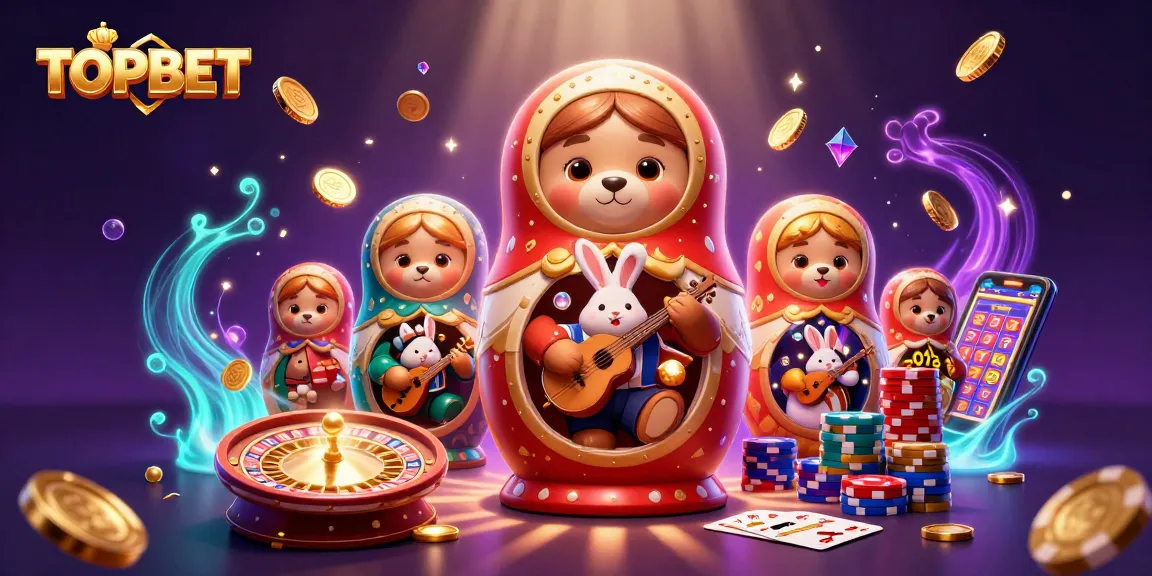 Bet with TOPBET in a vibrant casino scene featuring animated characters and gold treasures.