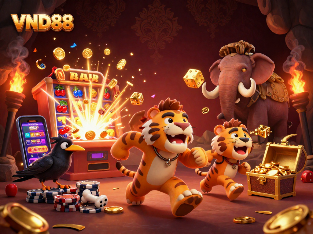 Engage with VND88's thrilling prehistoric casino experience featuring a sabertooth duo and golden treasures.