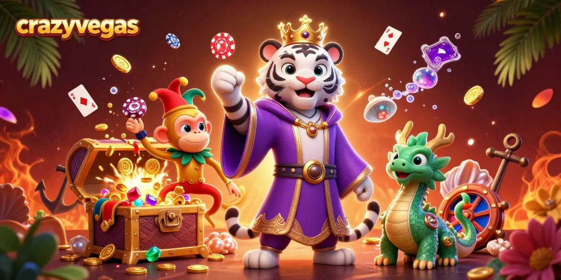 Play the lively slots at crazyvegas casino while winning shiny poker chips and treasures.
