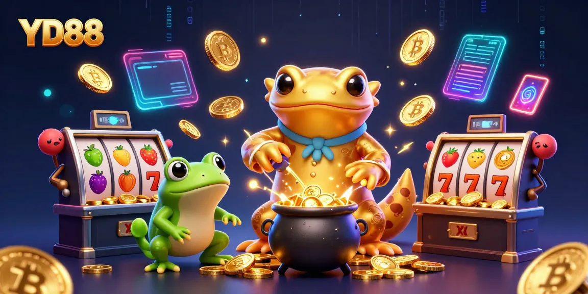 Spin the reels at YD88 with vibrant illustrations of a golden salamander alchemist in a thrilling casino scene.