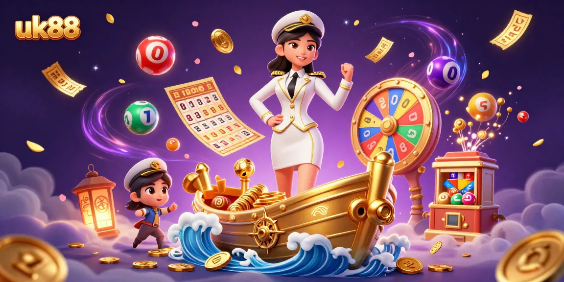 Engage with the excitement of uk88 as colorful lottery balls and golden elements enhance the dynamic casino atmosphere.