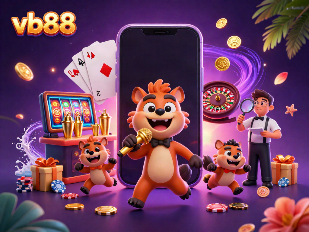 Experience thrilling jackpots and vibrant gameplay with vb88 in this lively casino scene featuring animated hyenas.