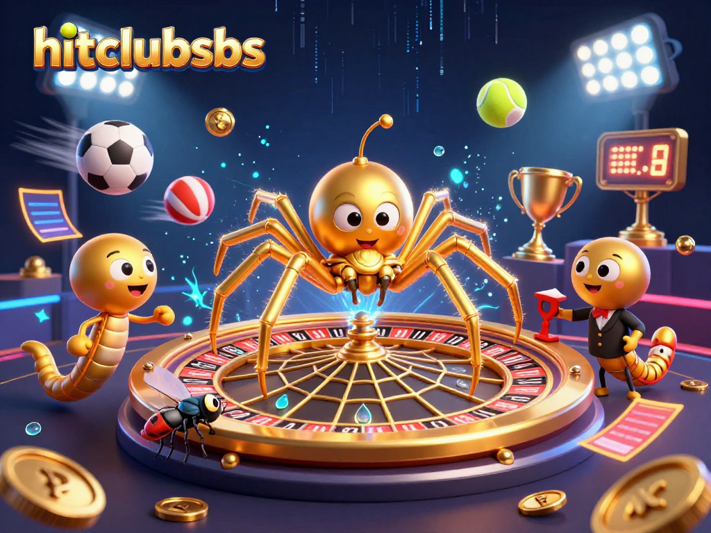 Betting with hitclubsbs at a vibrant, energetic casino scene featuring a spider and a centipede croupier.