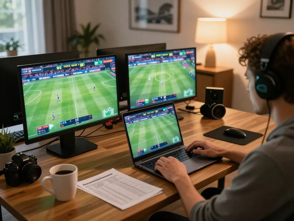 Player using laptop for online sports betting at home with Net 88, capturing the excitement of wagering
