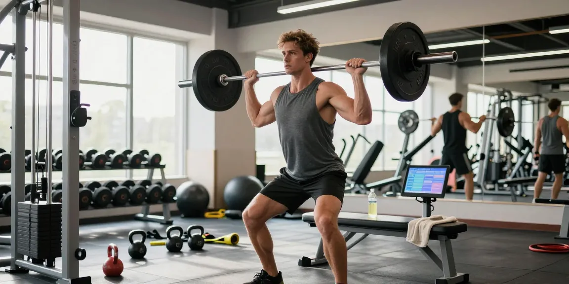 Athletic man training at the Steroide Boutique gym with weights, showcasing motivational fitness atmosphere.