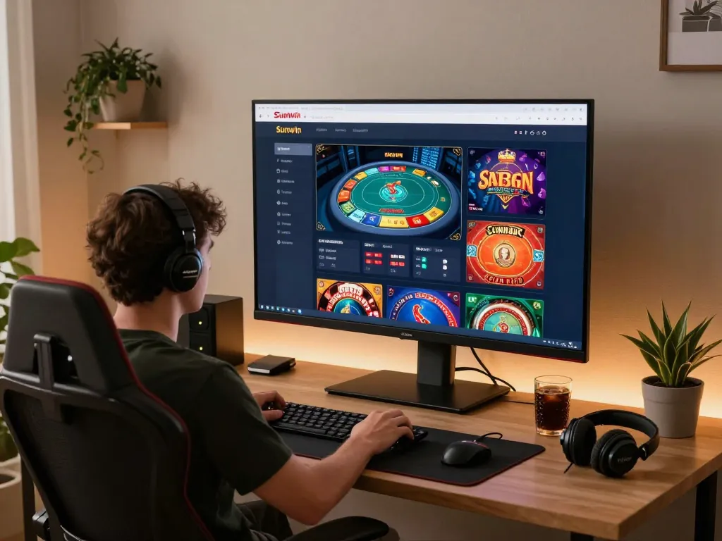 Engaging in online gameplay on Sunwin's platform, showcasing immersive home gaming setup