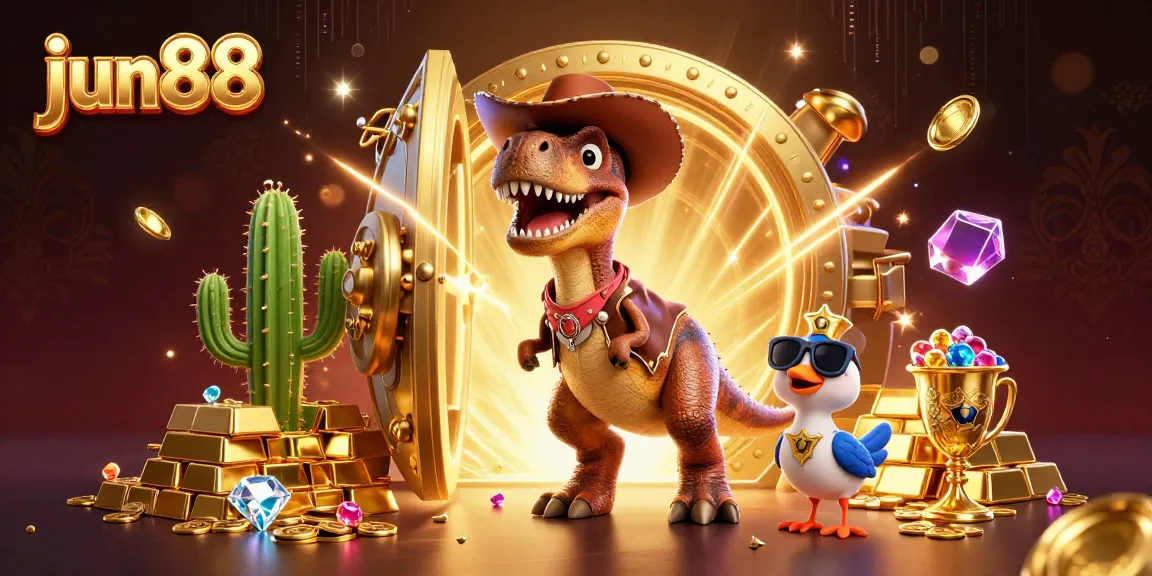 Experience the excitement of jun88's diverse games with a dinosaur sheriff and treasures bursting forth.