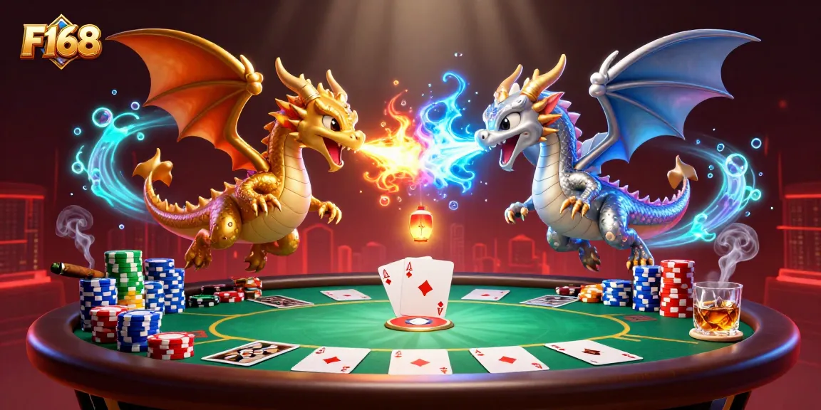 Play exciting games at F168 with dragons and dynamic poker elements in a thrilling casino scene.