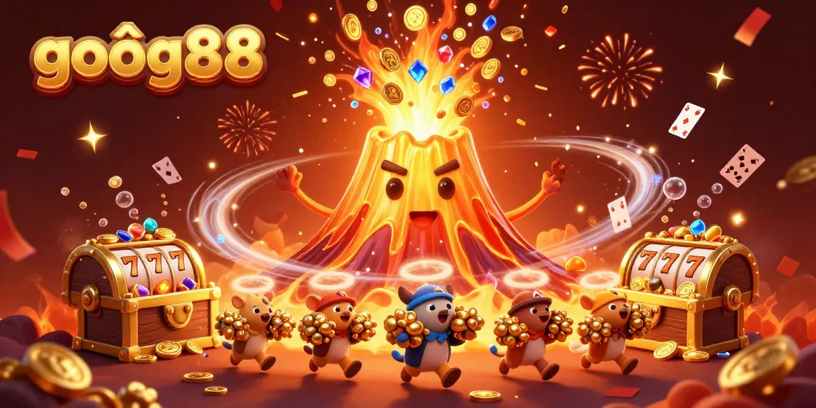 Engage with goôg88's thrilling gaming experience as a golden volcano erupts with treasures.