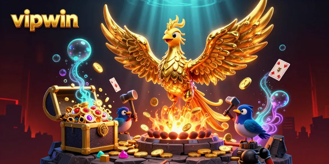 Experience big wins with vipwin's vibrant slot games featuring a golden phoenix and explosive treasures.