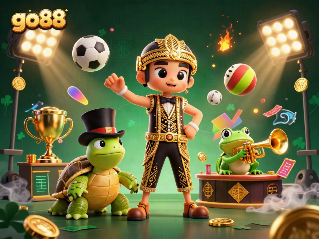 Experience the thrilling excitement of go88 in this vibrant 3D cartoon illustration featuring unique characters and dynamic gaming elements.
