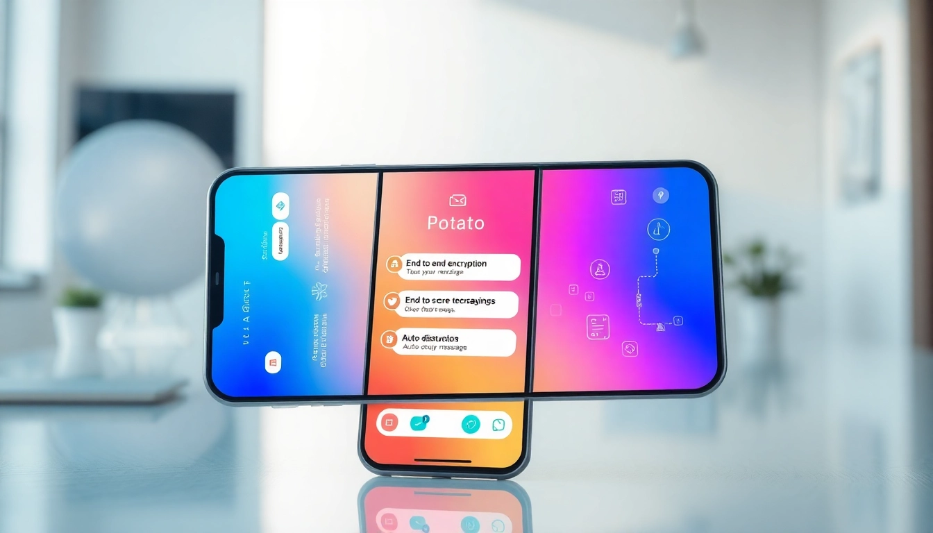 Potato app interface on a smartphone emphasizing secure messaging features.