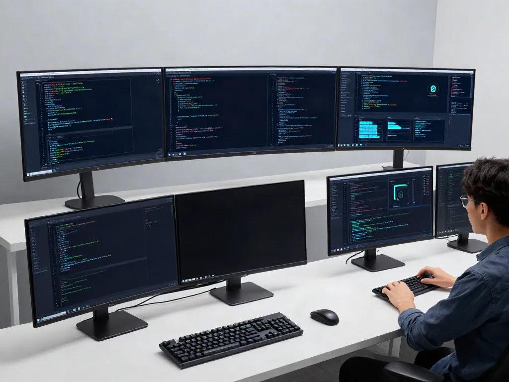 Adversarial testing strategies implemented in a modern development workspace, showcasing cybersecurity tools and coding.