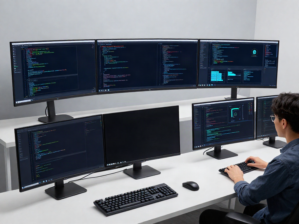 Adversarial testing strategies implemented in a modern development workspace, showcasing cybersecurity tools and coding.