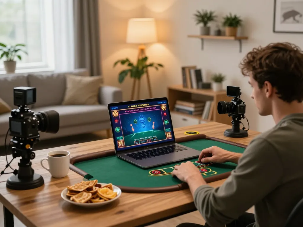 LUCKY88 online player enjoying a blackjack game in a cozy home office setup.