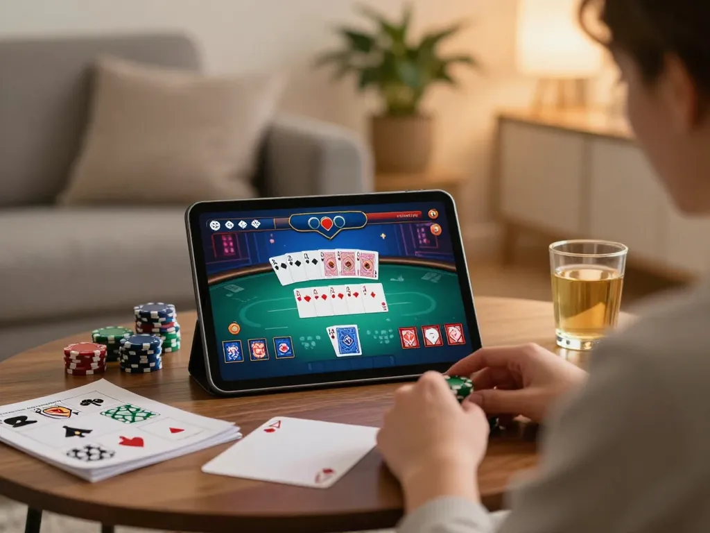 Engaging poker gameplay at home with da88, showcasing vibrant interface and strategic focus