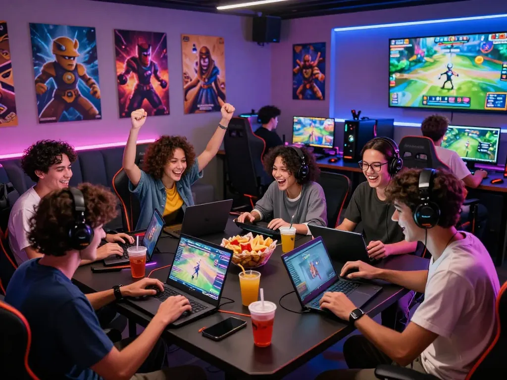 Exciting gaming session with friends at 789 club online gaming lounge, showcasing vibrant atmosphere and interactive play.
