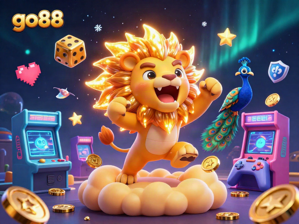 Experience the thrill of go88 with vibrant casino games, golden symbols, and an enchanting backdrop.