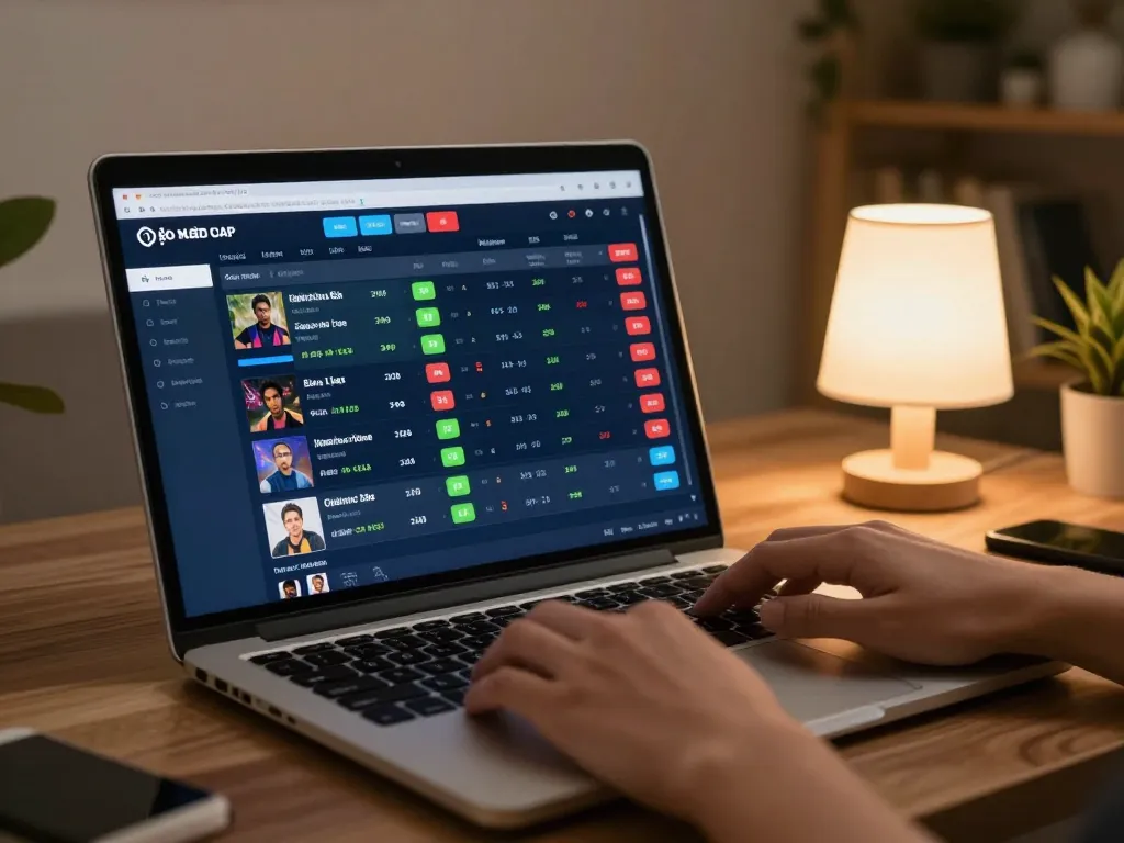 Engaging in online sports betting at home using kèo nhà cái 5, laptop displaying live odds.