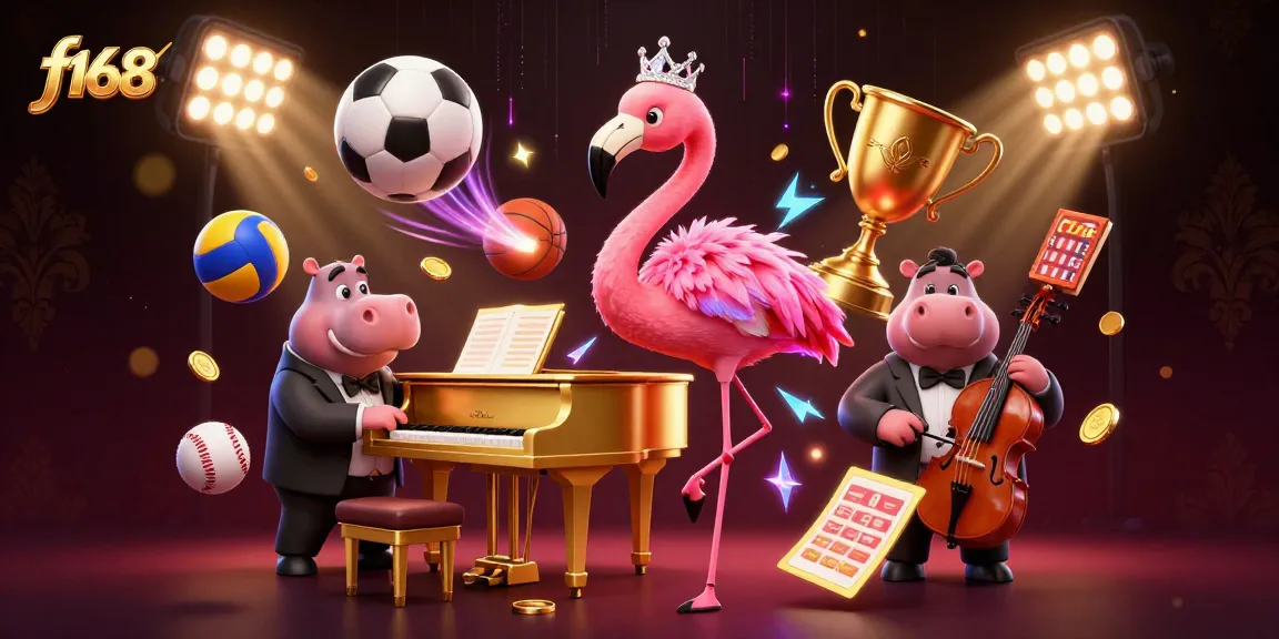 Experience the excitement of f168 with vibrant casino elements and lively characters in a dynamic illustration.