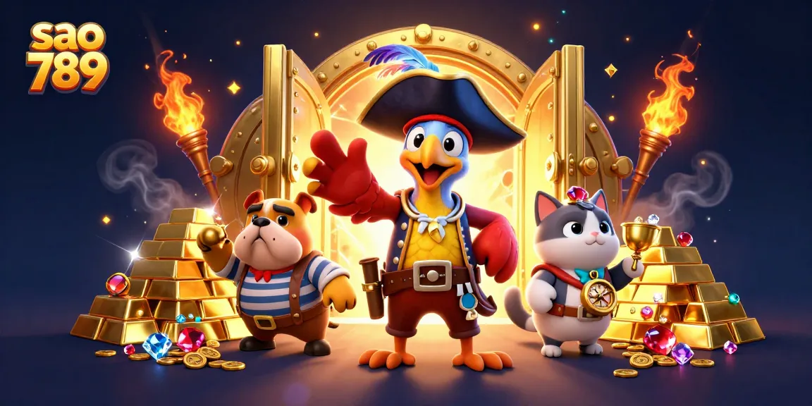 Sao 789 pirate-themed casino adventure with treasure, champions, and gems.
