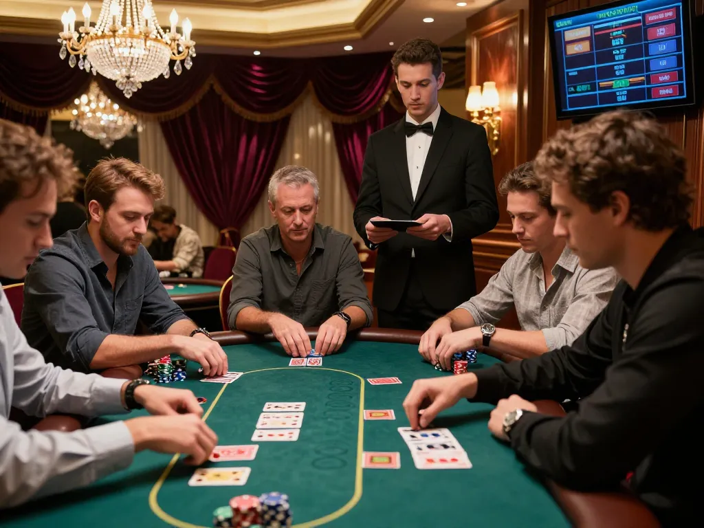 Play poker with high-stakes excitement at https://vipwin79.net/ in an upscale casino gaming area.