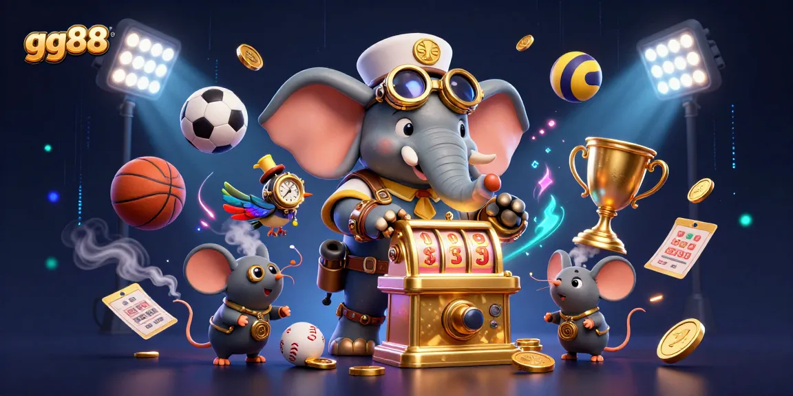 Engage in thrilling casino gameplay at gg88 with dynamic elements and rich visuals, featuring an elephant engineer operating a golden slot machine.