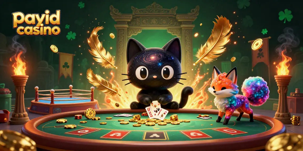 Engage in exciting game action at payid casino with swirling galaxies, cards, and chips.