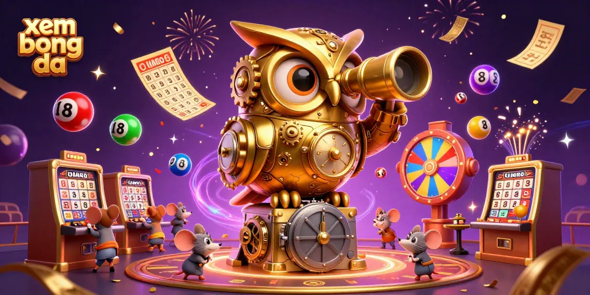 Experience xem bong da with 3D golden owl and mouse patrons in a vibrant casino scene.