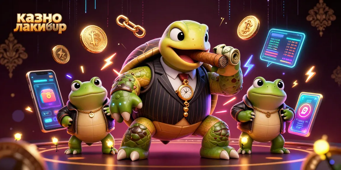 Experience the vibrant atmosphere of казино лакибир with a dynamic casino scene featuring a turtle mobster and froggy enforcers.