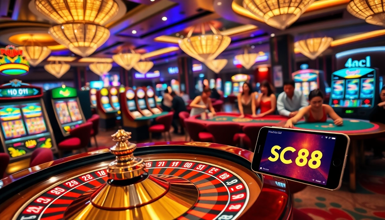Experience the excitement of Nhà Cái SC88 with engaging casino visuals and vibrant gaming elements.