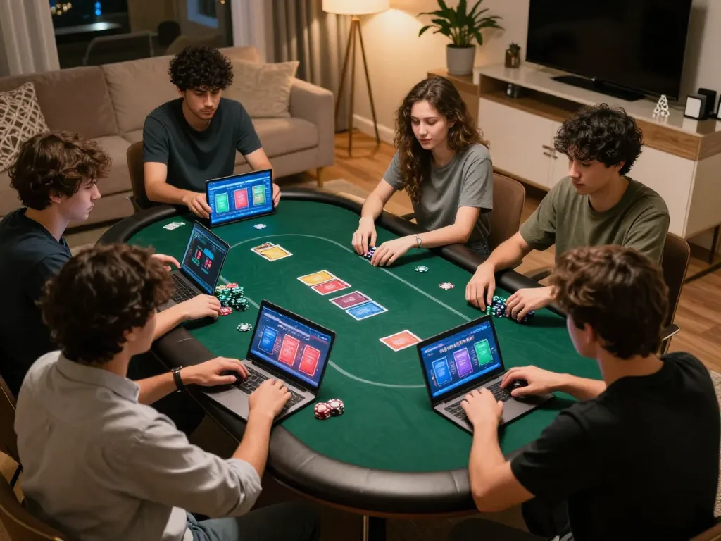 Exciting online poker gameplay scene showcasing players at home engaging with casino LU88