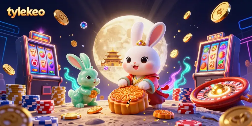 Experience the magic of tylekeo with a vibrant moon rabbit scene capturing the thrill of casino gaming.