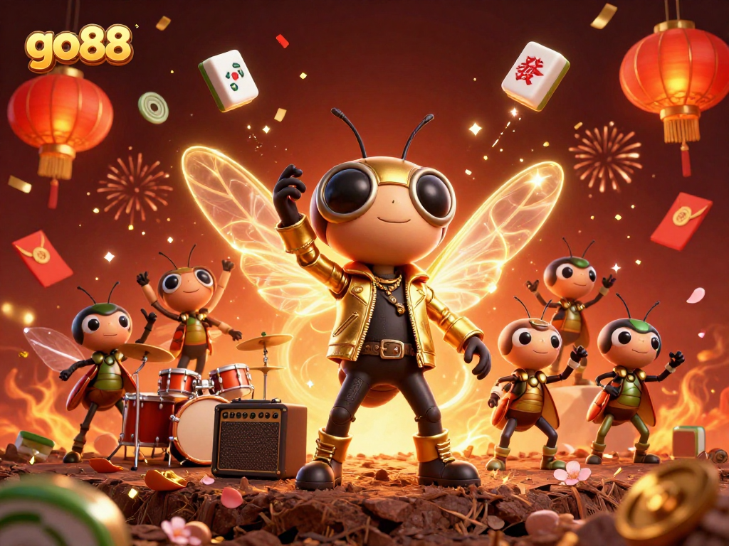 Experience the thrilling energy of go88 with a vibrant 3D casino scene featuring rock star characters.