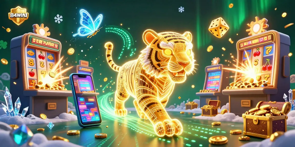 Experience thrilling casino adventures with 84WIN's vibrant 3D carnival featuring a golden tiger.
