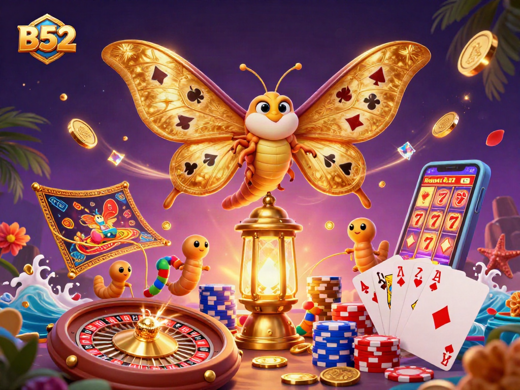 B52 themed vibrant casino illustration showcasing winning gaming elements and immersive atmosphere.